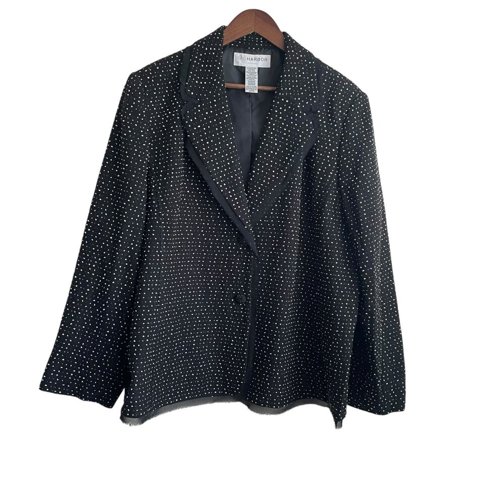 Vintage Sag Harbor Women Jacket 22W Black Dot Print Career Classic Mature Blazer